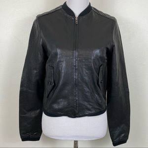 Zara Genuine Lambskin Leather Black Bomber Jacket